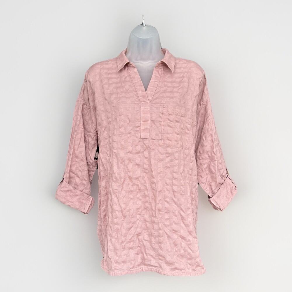 J. Jill Textured Popover Blouse Women Size Large Pink Cotton Beach Cover Up